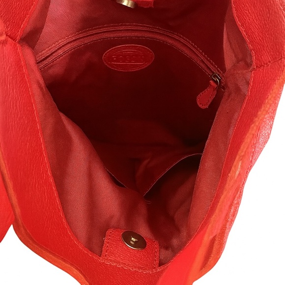 Fossil Erin Red Leather Foldover Crossbody Tote Bag Pockets Adjustable Strap - Picture 5 of 12